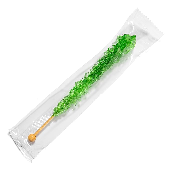 Green Rock Candy Sugar Sticks - Green Apple Flavored - 36 Individually Wrapped Candy Party Favors