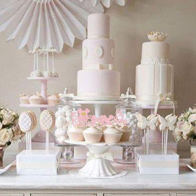 24 Pack It's a Girl Cupcake Toppers Glitter Pacifier Onesie Jumpsuit Bow Gender Reveal Cupcake Picks Welcome Baby Shower Cake Decorations for Baby Girl Birthday Theme Party Supplies Pink