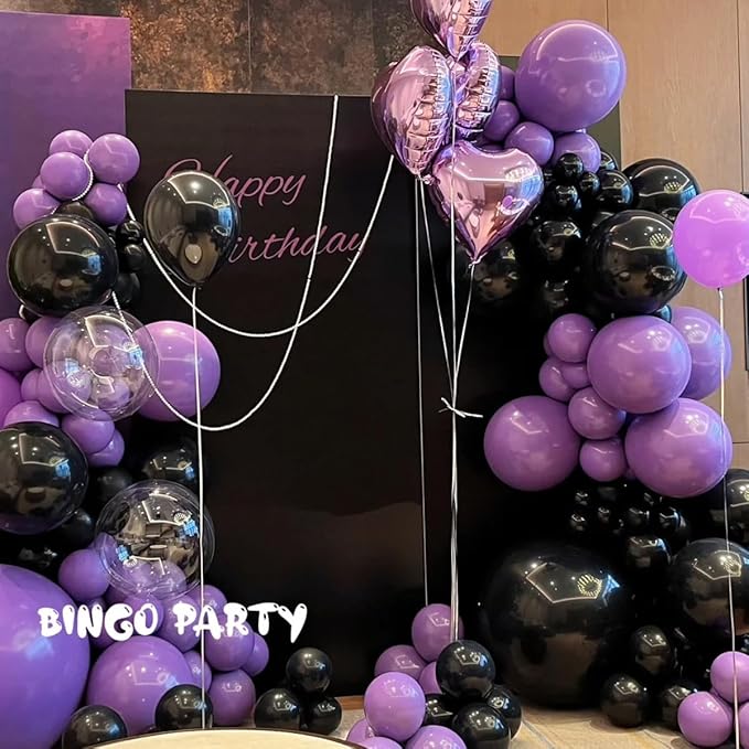 Black Purple and Silver Balloons Arch Kit, 146 Pcs Matte Black Light Purple Confetti Chrome Silver Balloons for Graduation Birthday Party Baby Shower Wedding Decorations