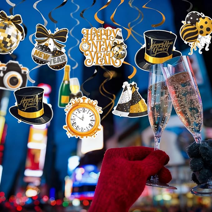 Gatherfun Happy New Year Party Decorations - New Years Eve Party Supplies Kit, New Year Hanging Swirls for New Years Decorations Celebration