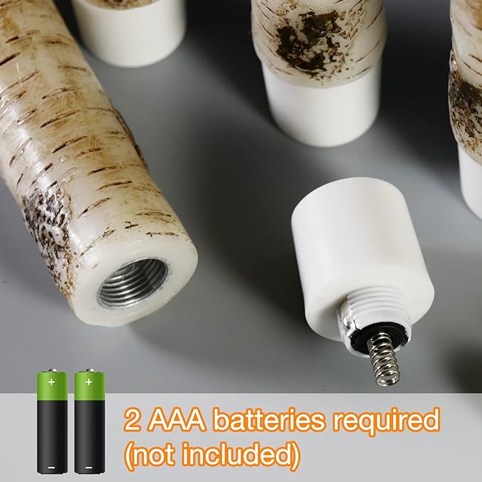 Eywamage Birch Bark Flameless Taper Candles with Remote, Short Wood LED Wax Candlesticks Flickering Battery Operated Set of 6