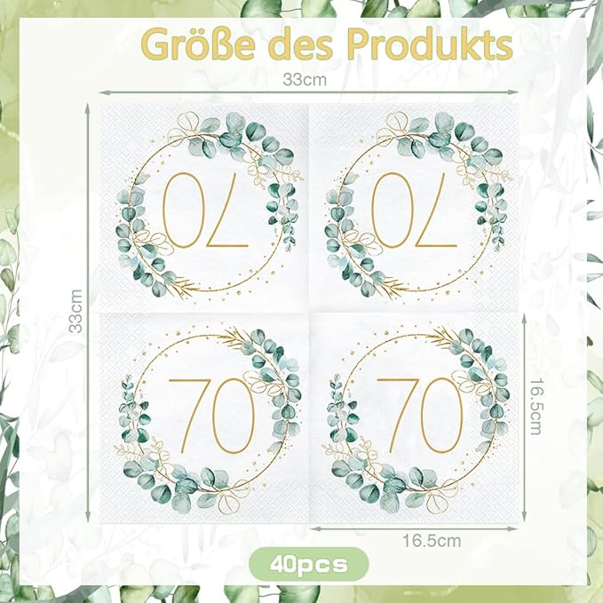 70th Birthday Napkins, 40 Pack of 70th Anniversary Napkins Decorations for Men and Women, 3-Ply White Cheers to 70 Years Napkin, Birthday Wedding Anniversary Party Napkin