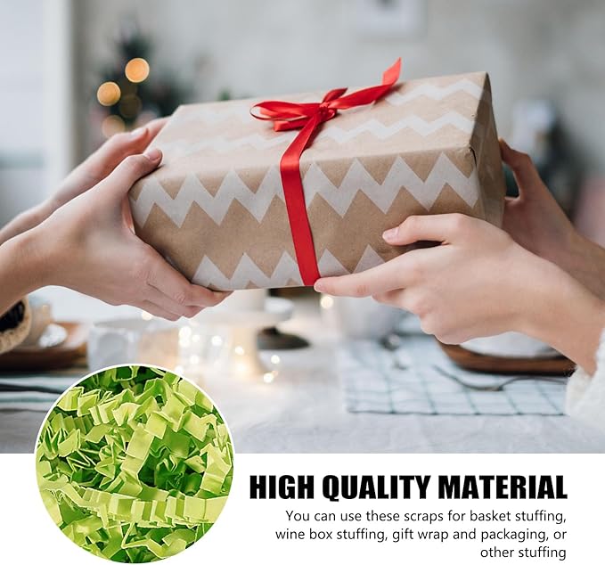 1 LB Light Green Crinkle Cut Paper Shred Filler Great for Gift Wrapping, Basket Filling, Birthday, Wedding, Halloween, Thanksgiving, Christmas Day, New Year Party Decorations Filling Supplies A