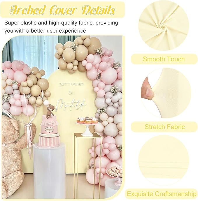 Metal Arch Stand and Cover Set,1 Ivory Spandex Fitted Backdrop with 1 Gold Wedding Arched Stand Frame for Parties Birthday Baby Shower Bridal Banquet Decoration (7.2FT)