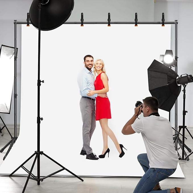 3-in-1 Backdrop Stand Kit 10x8.5 ft for Photography Studio, T-Shape Backdrop Stand for Wedding Parties, Background Stand for Photo Video Studio with Carring Bag, 6 Clamps, 2 Sandbags