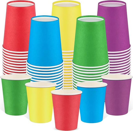 100 Pack Rainbow Paper Cups 9oz Colored Party Cup Disposable Paper Cups Bulk, Drinking Cup for Birthday Holiday Party Supplies, 5 Colors