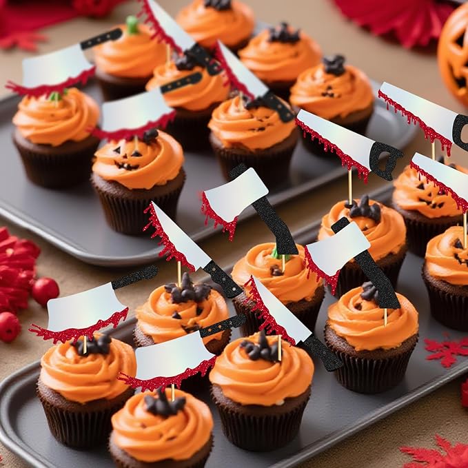 Halloween Cupcake Toppers, 24 Pcs Halloweens Birthday Decorations Halloween Party Decorations Halloween Birthday Party Supplies
