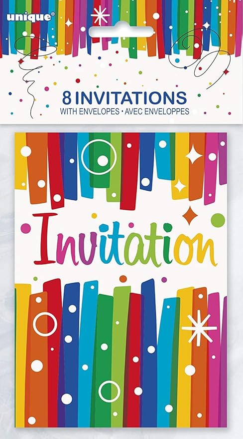 Multicolor Rainbow Ribbons Birthday Paper Invitations (5.5" x 4") 8 Count - Premium Quality & Eye-catching Design - Perfect For Any Age Celebrations
