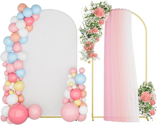 UDEAR 6.6FT Metal Arch Stand with White Cover, Arc Design with Fitted Cover, for Weddings, Parties, Baby Showers, Climbing Plants, Photo Backdrops