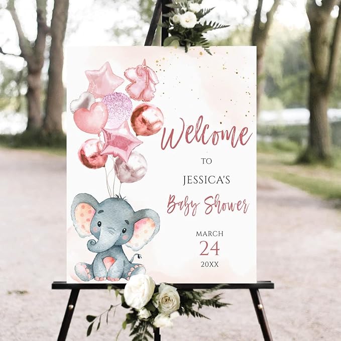 Elephant Baby Shower Welcome Sign, Blue Floral Elephant Baby Shower Welcome Sign, Welcome Sign for Baby Shower, Welcome Baby Shower Sign, Welcome to Baby Shower, Custom Baby Shower Sign