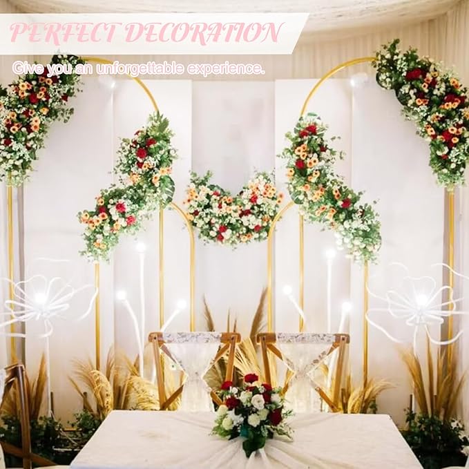 Metal Arch Stand and Cover Set,1 Pink Spandex Fitted Backdrop with 1 Gold Wedding Arched Stand Frame for Parties Birthday Baby Shower Bridal Banquet Decoration (7.2FT)