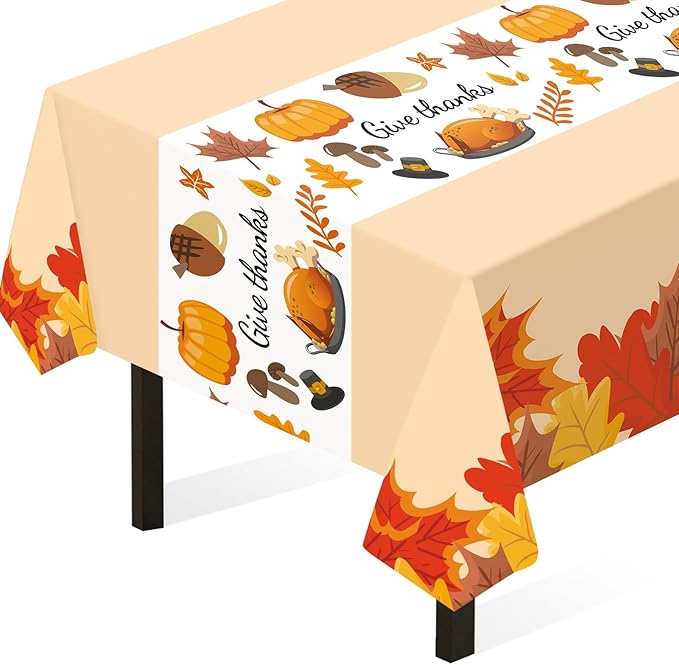 Childom Thanksgiving Tablecloth, 3 Pack Disposable Plastic Tablecloth 54" x 108" Thanksgiving Decorations, Autumn Maple Leaf Party Table Cover, Fall Harvest Party Decor for Outside,Picnic,Home,Dinner