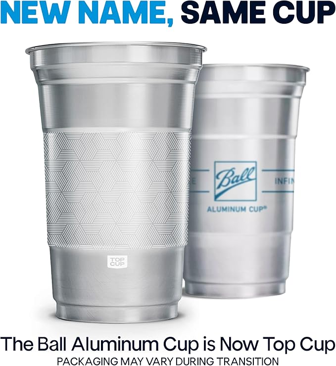 Top Cup by Ball – 9 Ounce, 50 Count, Reusable Aluminum Party Cups | Stealth Design | Cold-Holding, Recyclable, Made in USA