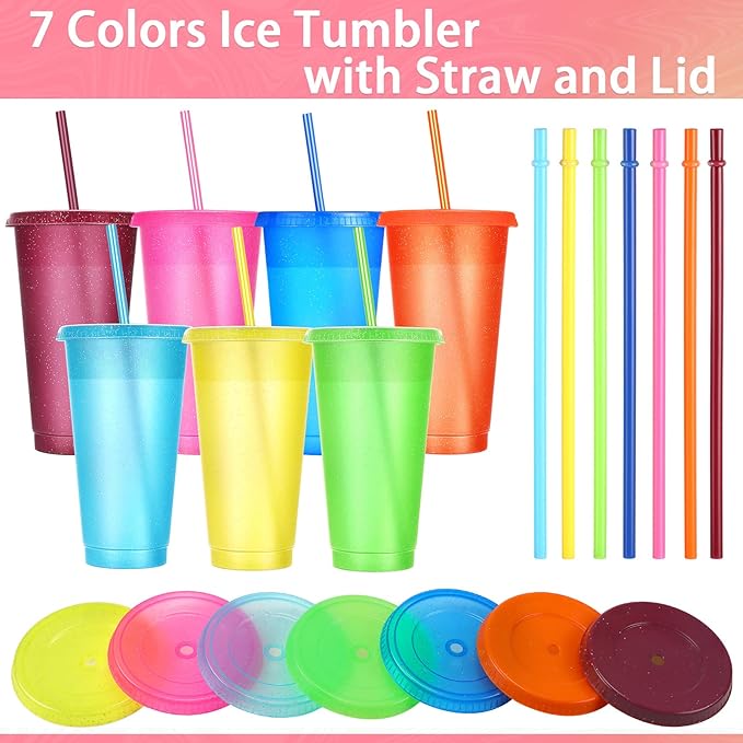 Honeydak 15 Pack Tumbler with Straw and Lid Bulk Cups for Gifts Glitter Plastic Coffee Cups 24-27 oz Reusable Water Bottle Iced Coffee Travel Mug Party Favors for Birthdays Travel (Cute Colors)
