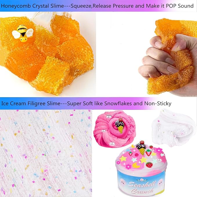 Crunchy Slime Set 12 Packed for Kids,Super Soft and Non-Sticky Stress Relief Clear Slime Kit Toy,DIY Butter Slime Party Favor for Girls & Boys Goodie Bags Stuffers