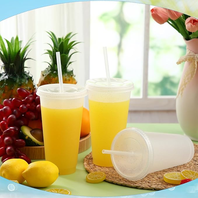 Honeydak 60 Pack Tumbler with Straw and Lid Bulk Cups for Gifts Glitter Plastic Coffee Cups 24-27 oz Reusable Water Bottle Iced Coffee Travel Mug Party Favors for Birthdays Travel (Transparent)