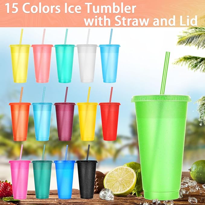 Honeydak 30 Pack Tumbler with Straw and Lid Bulk Cups for Gifts Glitter Plastic Coffee Cups 24-27 oz Reusable Water Bottle Iced Coffee Travel Mug Party Favors for Birthdays Travel (Multicolor)