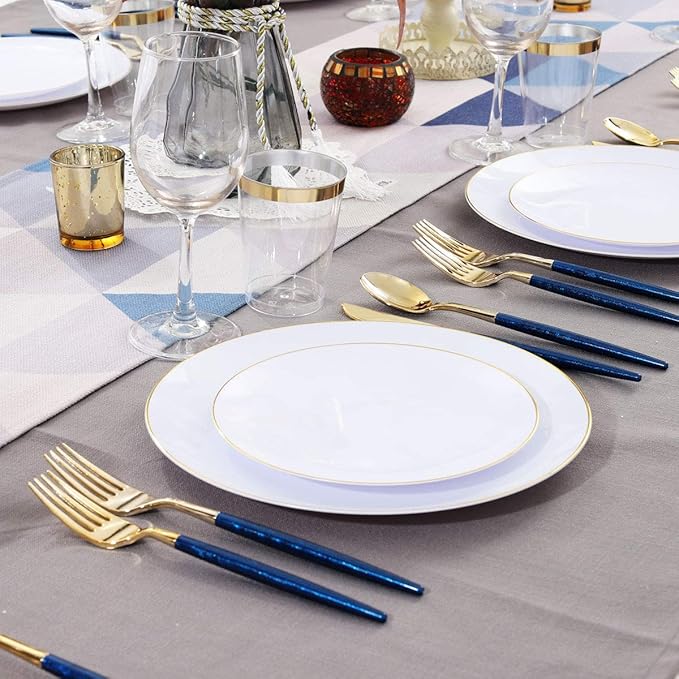 Supernal 180pcs Gold and Blue Plastic Silverware,Gold Plastic Flatware with Blue Glitter Handle,Disposable Cutlery for Party,Unique Disposable Utensils Suit for Party,Birthday,Wedding