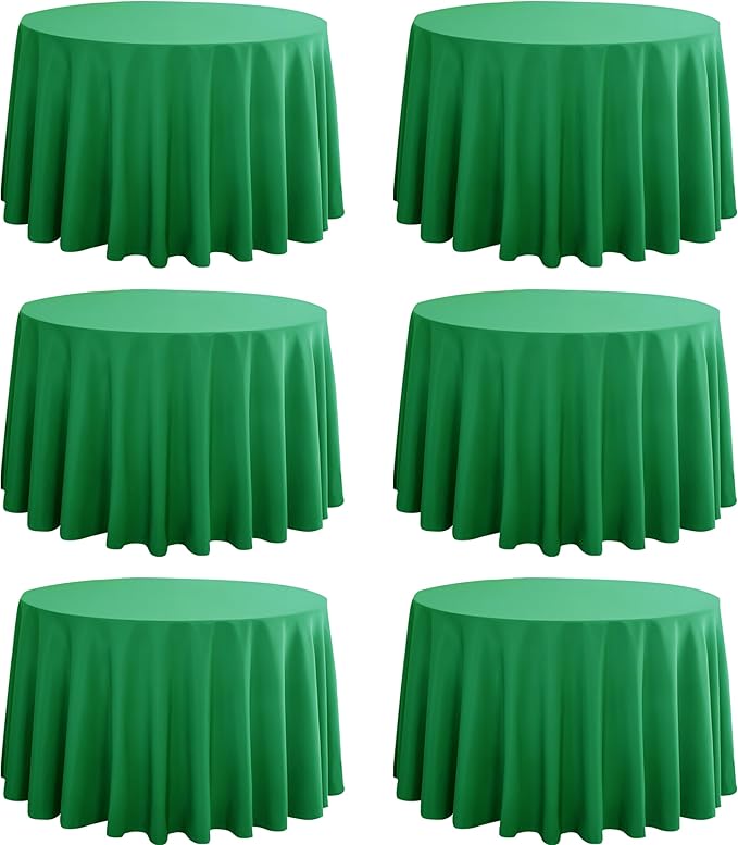 6-Pack Round 108-inch Forest Green Table Cloths, Solid Stain and Wrinkle Resistant Circular Tablecloth, Premium Plain Weave Polyester Fabric Table Linen Covers for Hotel, Banquet