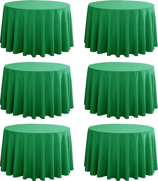 6-Pack Round 108-inch Forest Green Table Cloths, Solid Stain and Wrinkle Resistant Circular Tablecloth, Premium Plain Weave Polyester Fabric Table Linen Covers for Hotel, Banquet