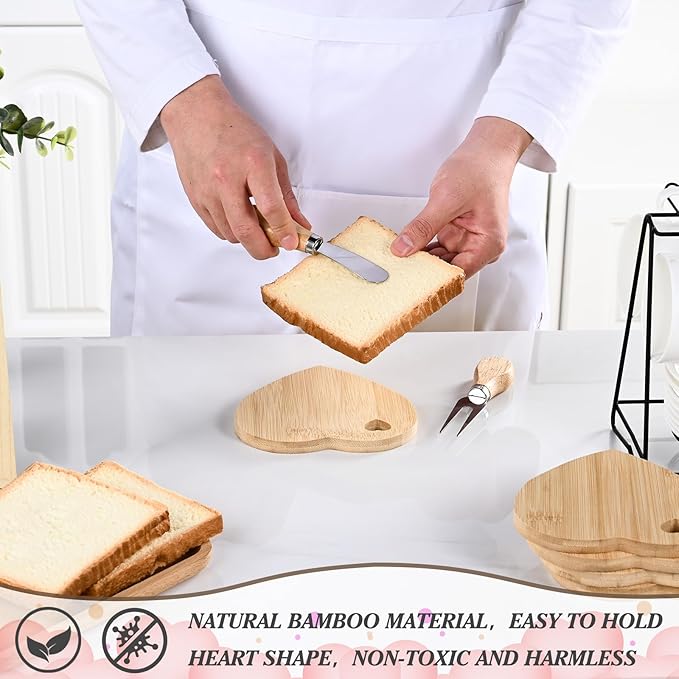 6 Set Heart Shaped Charcuterie Board Wood Mini Charcuterie Board With Cheese Knives Fork Set Bridal Shower Favors for Guest Bridal Baby Shower Prize Wedding Birthday Valentines Day (Wood color 01)