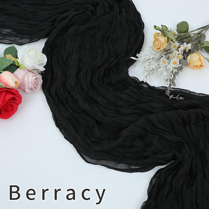 1 Pack Cheesecloth Table Runner Rustic Sheer Boho Gauze 35 x 120 Inch Centerpiece Cheese Cloth for Bridal Baby Shower Summer Spring Decorations Black