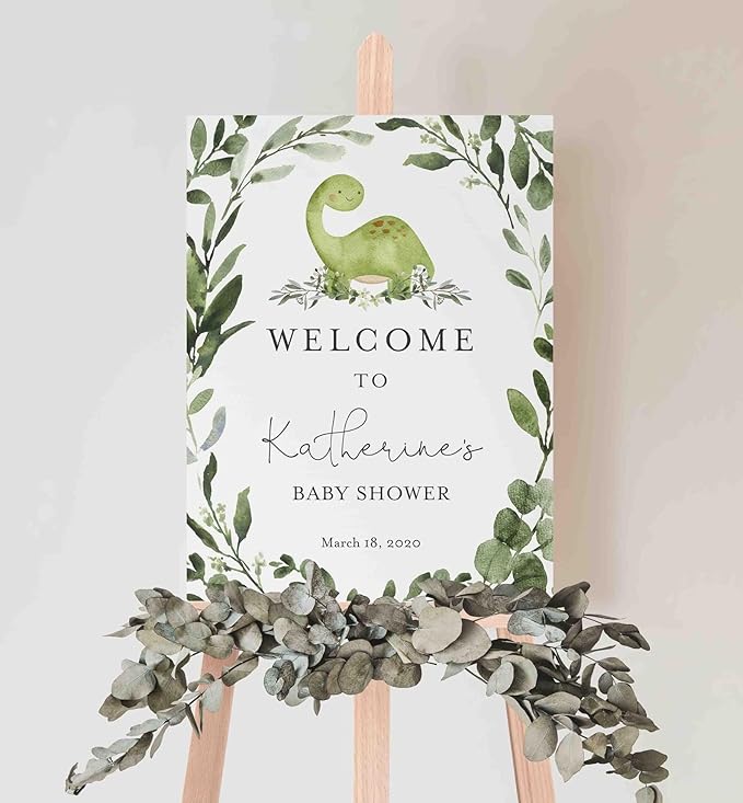 Dinosaur Baby Shower Decorations, Baby Shower Sign, Welcome to Baby Shower Sign Personalized, Welcome Sign for Baby Shower, Baby Shower Welcome Sign with Stand, Custom Baby Shower Sign