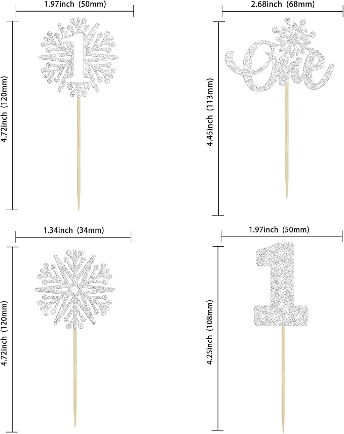 24Pcs Snowflake Cupcake Toppers Silver Glitter Winter Snowflake 1st Birthday Cupcake Picks First Birthday Cake Decorations for Winter Wonderland Kids 1st Birthday Party Supplies