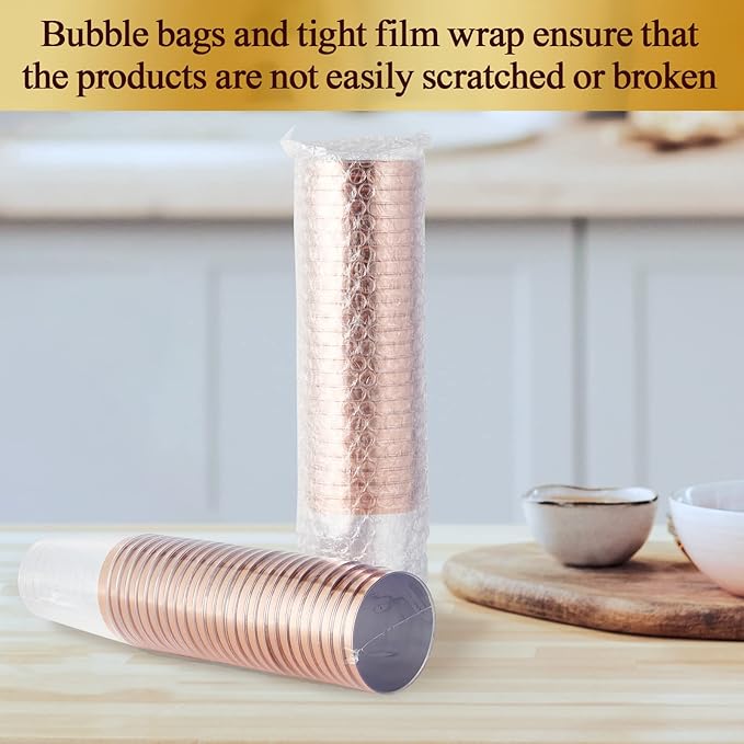 Vplus 150 Pack 12 OZ Reusable Rose Gold Rimmed Clear Plastic Cups, Disposable Heavy Duty Plastic Cups for Party, Christmas, Wedding, Thanksgiving, Halloween