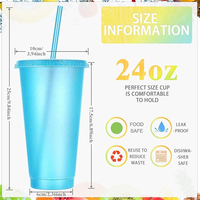 Honeydak 60 Pack Tumbler with Straw and Lid Bulk Cups for Gifts Glitter Plastic Coffee Cups 24-27 oz Reusable Water Bottle Iced Coffee Travel Mug Party Favors for Birthdays Travel (Assorted Color)