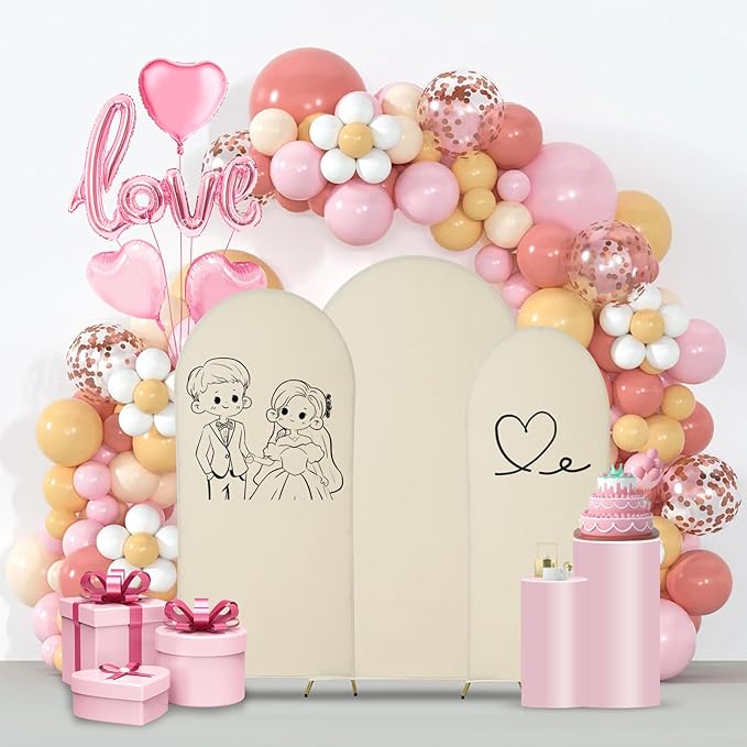 Wedding Arch Backdrop Stand Set of 3, (6, 6.6, 7.2) Metal Arch Backdrop Stand with Wedding Arch Cover, Wedding Balloon Arch Backdrop Stand for Birthday, Baby Shower, Anniversary