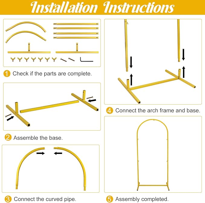 Metal Arch Stand and Cover Set,1 Fushia Spandex Fitted Backdrop with 1 Gold Wedding Arched Stand Frame for Parties Birthday Baby Shower Bridal Banquet Decoration (4FT)