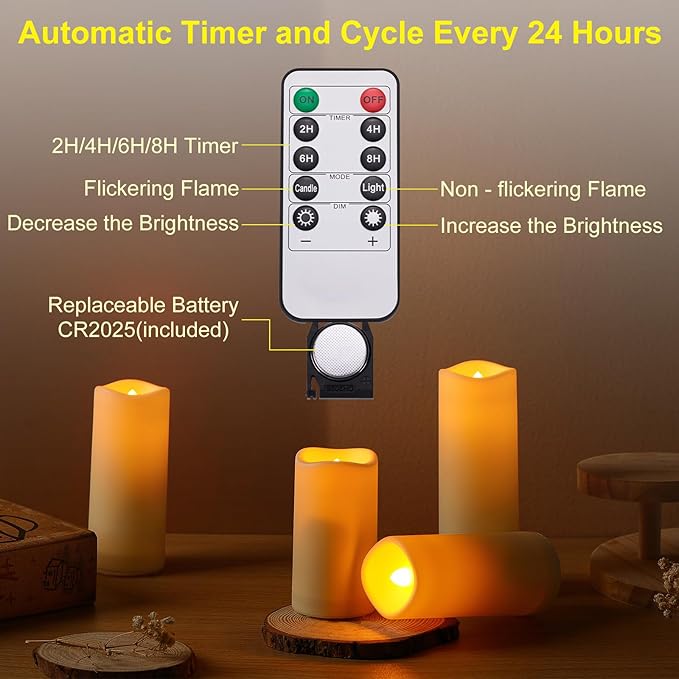 24pack Flickering Flameless Candle with Remote (D2.2 X H4 ”5” 6” inch), 24-Hour Cycling Waterproof Fake LED Lights for home décor, Table Decorations, Wedding, Anniversary, Halloween, Christmas