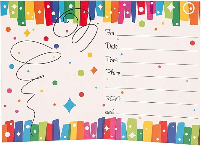 Multicolor Rainbow Ribbons Birthday Paper Invitations (5.5" x 4") 8 Count - Premium Quality & Eye-catching Design - Perfect For Any Age Celebrations