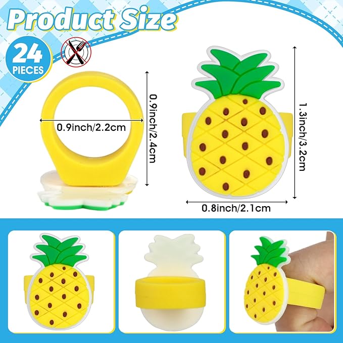 24PCS Pineapple Cupcake Topper Donut Cake Toppers, Pineapple Cupcake Rings for Pineapple Theme Summer Tropical Hawaiian Party Birthday Baby Shower Cake Decorations
