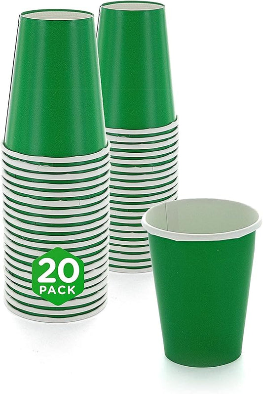 Disposable Paper Cups, 8 oz. Green Paper Coffee Cups, Strong and Sturdy Coffee Disposable Cups for Party, Wedding, Thanksgiving Day, Christmas, Halloween Hot Cups, Pack of 20