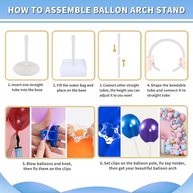 Balloon Arch Kit - Bendable 8.2FT & 6FT Balloon Arch Stand with Base and Manual Pump,Reusable Versatile Half Arch Balloon Stand for Birthday,Wedding, Baby Shower, Holiday, Graduation Party Decorations