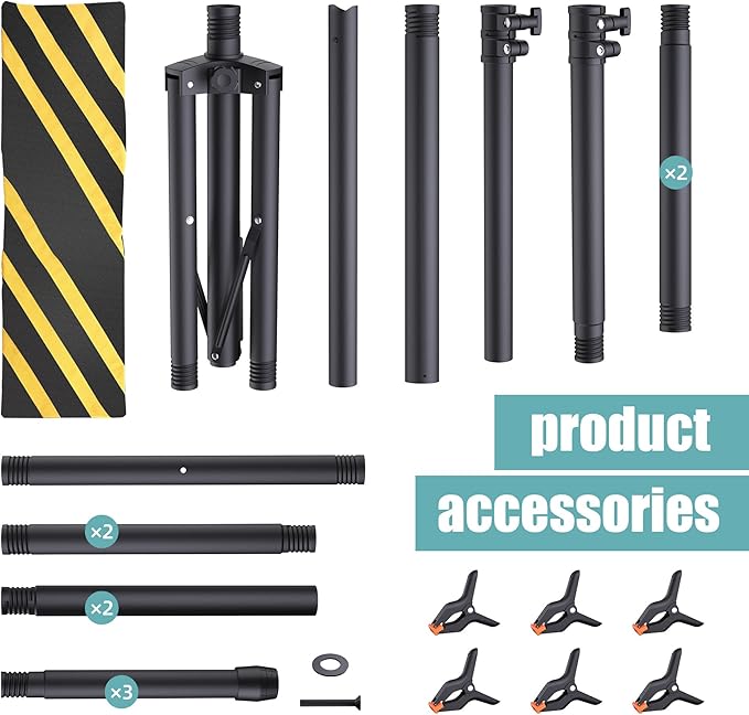 T-Shape Backdrop Stand 8x5.3FT, Height and Width Adjustable Background Stand for Parties,Green Screen Holder with 6 Spring Clamps