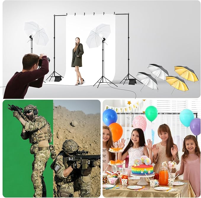 EMART 6.5x10ft Backdrop Support System, Professional Photography Lighting Kit with 45W CFL Blub, Umbrellas, 6x9ft Backdrop(White/Black/Green) for Photography Studio, Portrait, Video Shooting