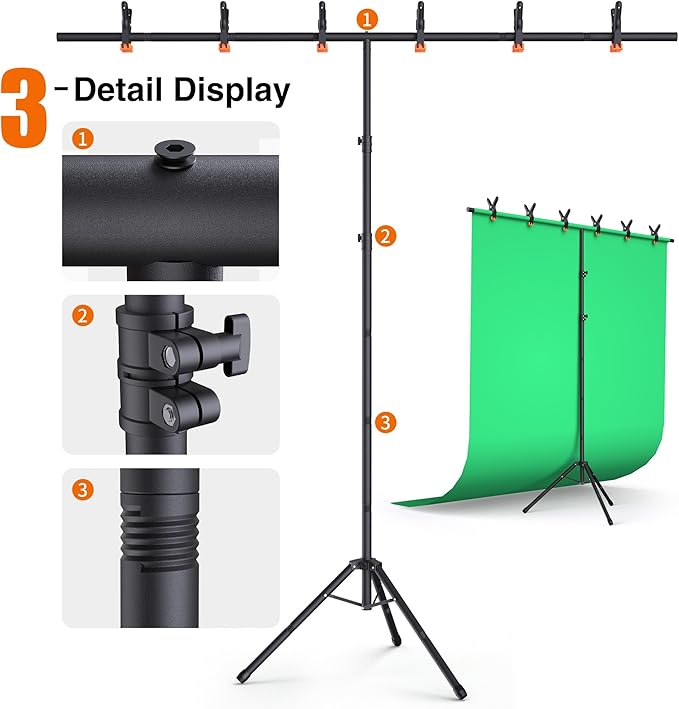 Portable T-Shape Backdrop Stand Support Kit 8x7.2ft, Adjustable Photography Green Screen Backdrop Stand for Parties, Photography Videography Studio (8×7.2Ft)