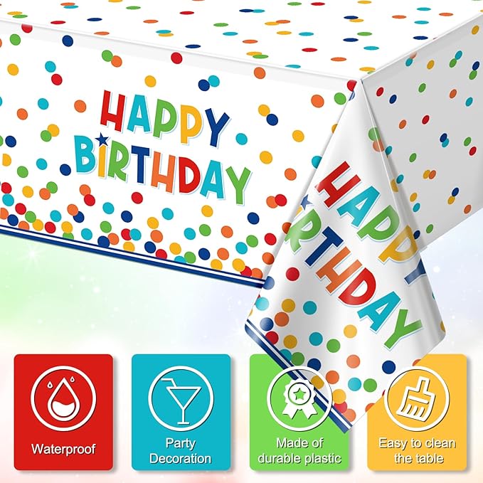 1 Pack Happy Birthday Plastic Tablecloth Decorations,Disposable Colorful Polka Dots Table Cloths,Rectangle Waterproof Table Cover for Girls Boys Birthday Baby Shower Party Decorations,54x108 Inch