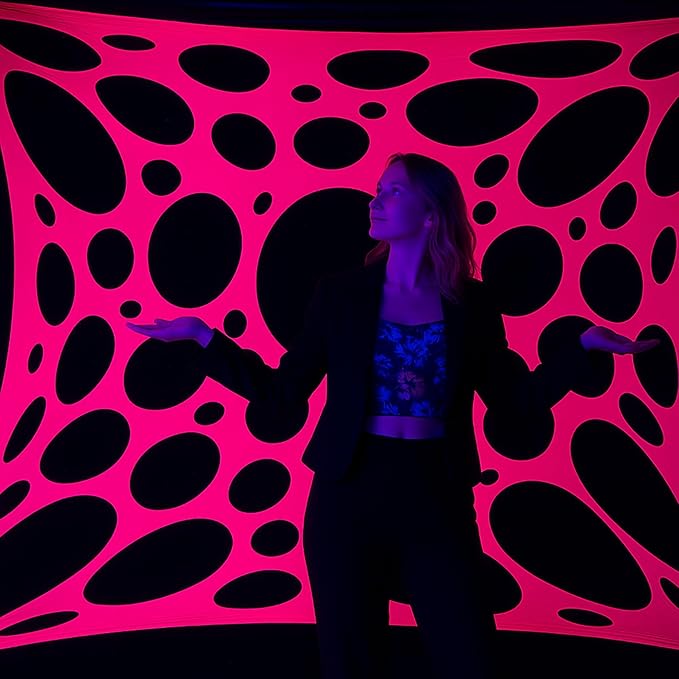 Mesh Party Decoration Background Cloth 9.5ft x 7ft Black Light Party Decoration Spandex Lycra Mesh with Eyelets for Installation (Neon Pink+Neon Pink, 9.5ft x 7ft)