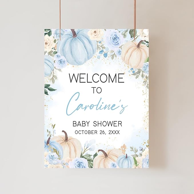 Personalized Baby Shower Sign, Blue Little Pumpkin Baby Shower Welcome Sign, Boy Autumn Fall Pumpkin Baby Shower Welcome Sign, Baby Shower Signs, Welcome Baby Shower Sign, Baby Shower Yard Sign, Baby Shower Decorations