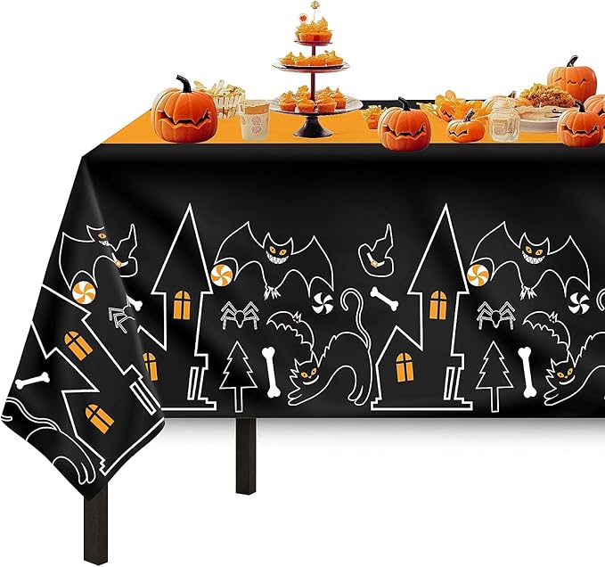 Childom 3 Pack Halloween Tablecloths,Disposable Plastic Tablecloths 54" x 108" Halloween Decorations,Plastic Table Cover for Birthday,Party Supplies,Holiday Table Cloth for Home,Dinner,Indoor,Outside