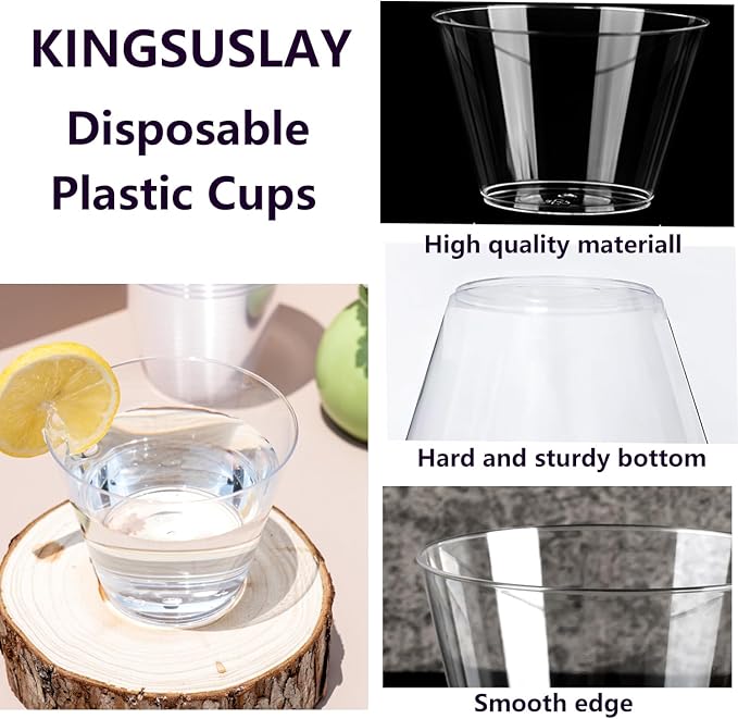 9 oz Clear Plastic Cups, 50 Pack Disposable Plastic Drinking Glasses, Fancy and Reusable, Hard Tumblers Party Cups for Weddings, Thanksgiving, Christmas,Bithday,Halloween etc.