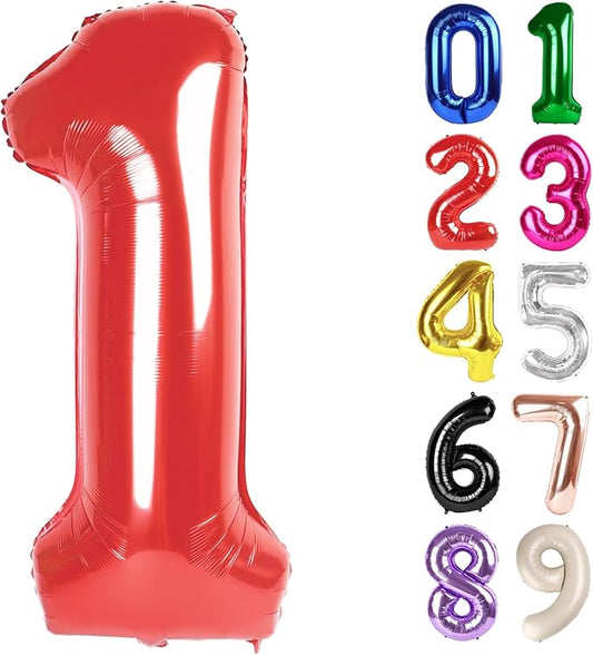 1 Balloon - Red Birthday Number Balloons, 40 Inch Large Foil Balloons for Men Women Boys Girls Red Themed Birthday Decorations