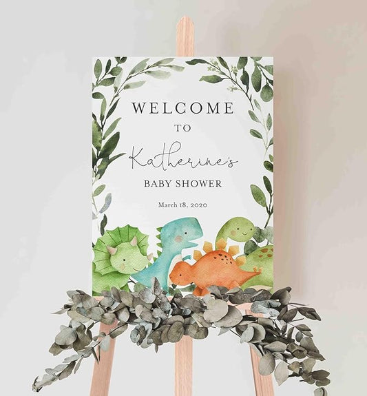 Dinosaur Baby Shower Sign, Baby Shower Welcome Sign, Welcome to Baby Shower Sign Personalized, Welcome Sign for Baby Shower, Baby Shower Welcome Sign with Stand, Custom Baby Shower Sign