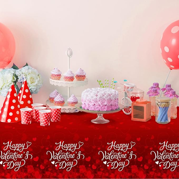 Valentine's Decorations : 2-Pack Waterproof, Disposable Tablecloths, 54x108, with Romantic Heart-Themed Design - Galentine's and Valentine's Party Supplies for Memorable Tables