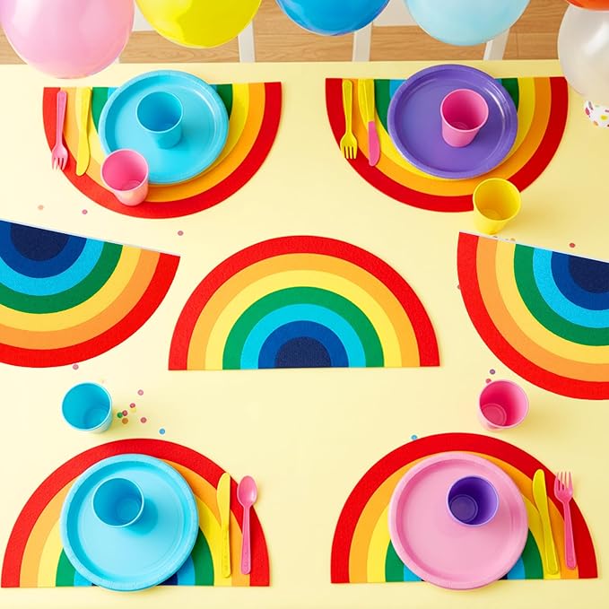 Boao 12 Pcs Large Rainbow Felt Table Mats, Rainbow Party Supplies Prop for Craft Wall Decal Painting Art Birthday Baby Showers Party Decorations