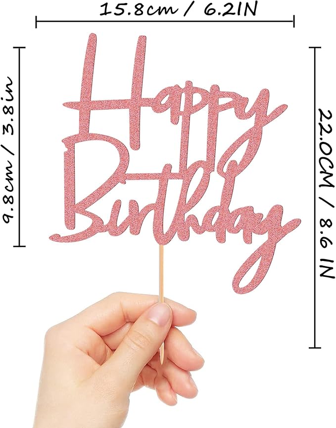 Happy Birthday Cake Topper - Glitter Pink Birthday Cake Top Decorations (Pink)